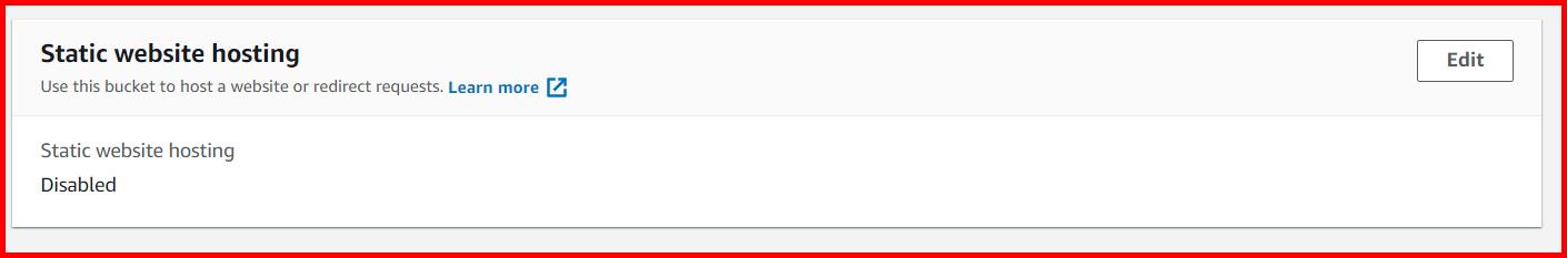 Picture showing the Static website hosting section of the bucket details